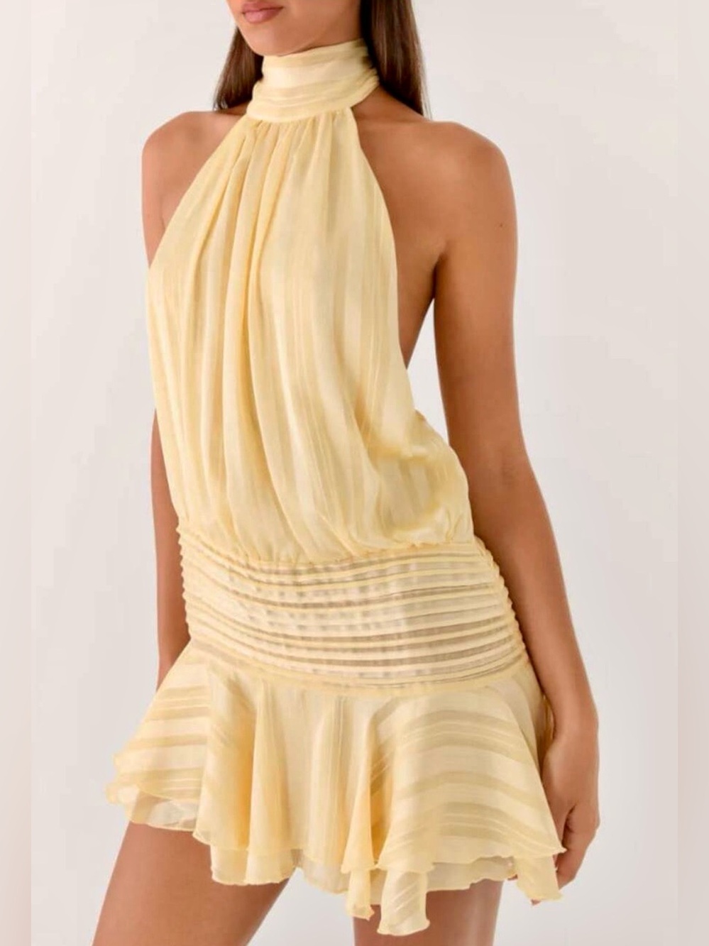 Peppermayo Pale Yellow Halter Mini Dress